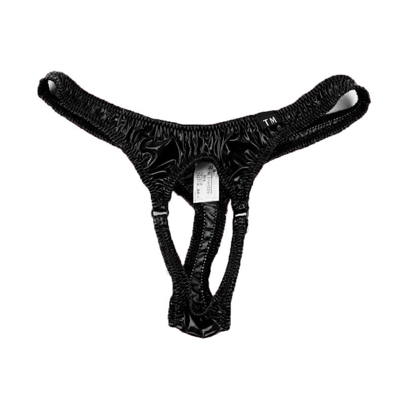 Nueva ropa interior para hombres sexy cuero brillante Tanga para hombres anillo de hierro cintura baja ropa interior en forma de T estiramiento Tanga para hombres
