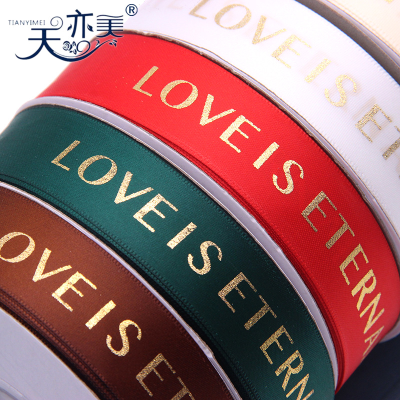 En stock 2,5 cm pastel flor cinta poliéster cinta impresión amor regalo caja de regalo embalaje dorado cinta