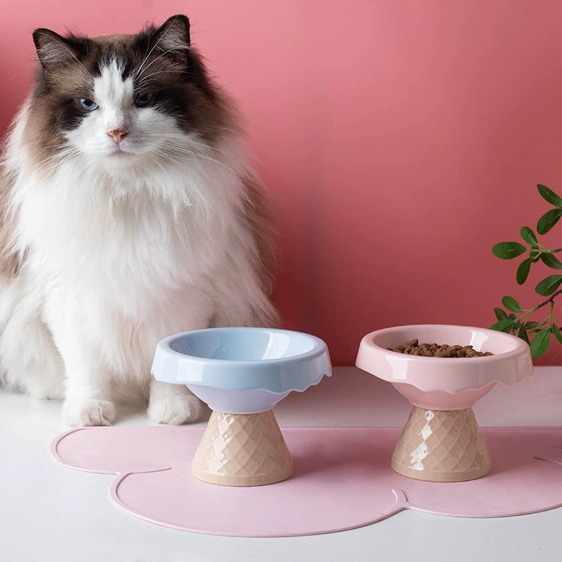 Керамическая миска для кошек Pet bowl ice cream bowl high -foot oblique neck anti -overturning cat food bowl drink water bowl dog bowl wholesale