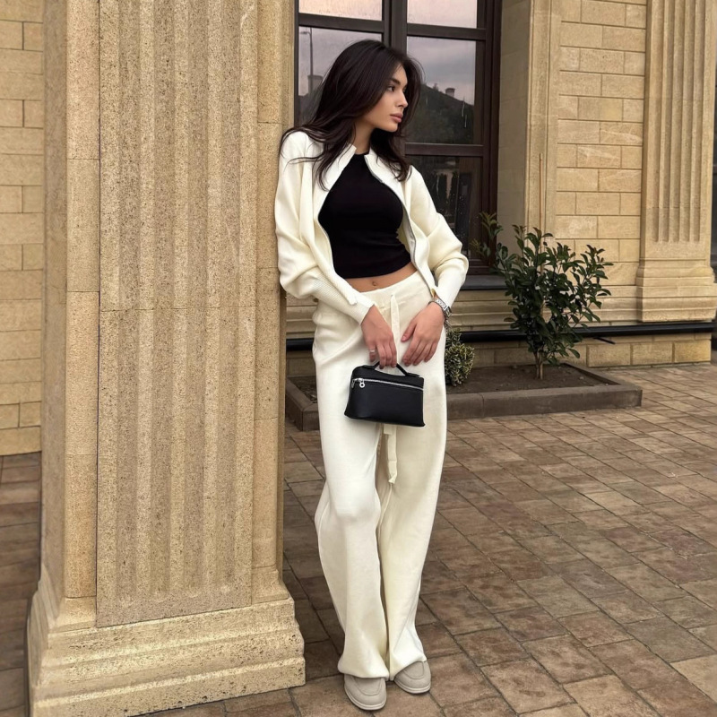跨境亚马逊欧美休闲运动套装女秋2025新款感卫衣阔腿裤开衫毛衣套|undefined