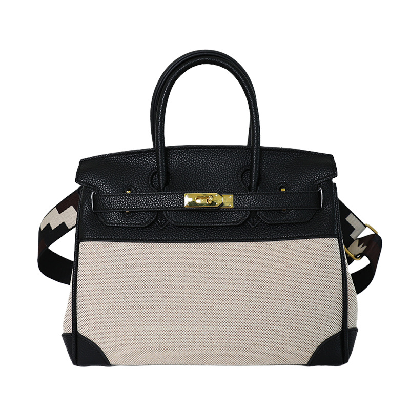 Cross-border nuevo bolso portátil de platino para mujeres 2026 moda lino empalme color contraste mochila de hombro