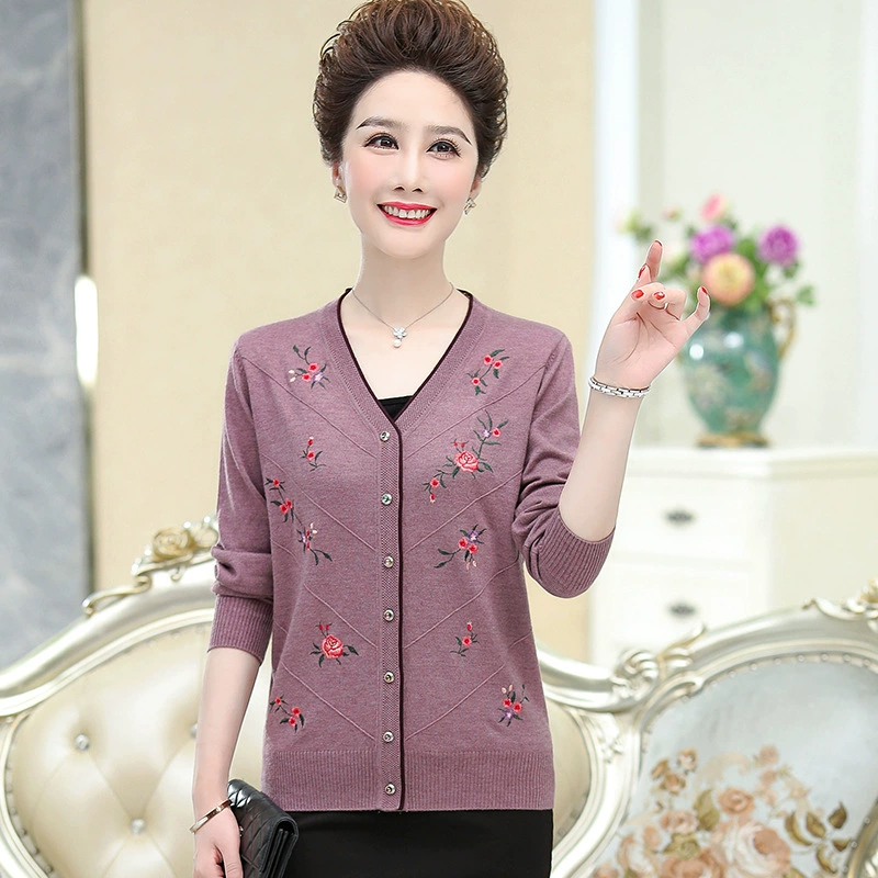 Весенний свитер для мамы, свитер для среднего и пожилого возраста, женский свитер, кардиган для 60 лет, 70 Бабушкин свитер, пальто, Топ