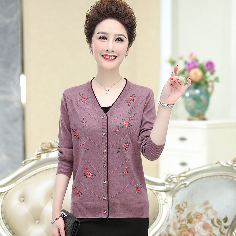 Ladieswear's Clothing Spring Knitwear Middle-Aged and Elderly Knitwear Cardigan Women 60 and 70 Years Old Grandma's Cardigan Outwear Top