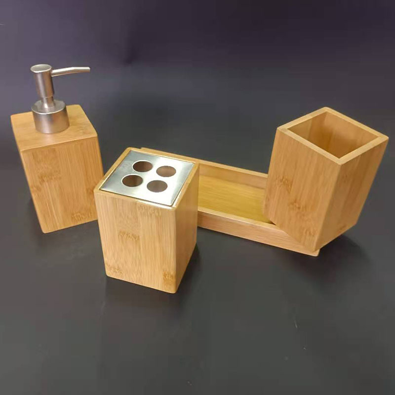 Venta al por mayor de fábrica de bambú traje de lavado cepillo de dientes enjuague bucal taza de tres piezas conjunto hogar Hotel lavado suministros de almacenamiento