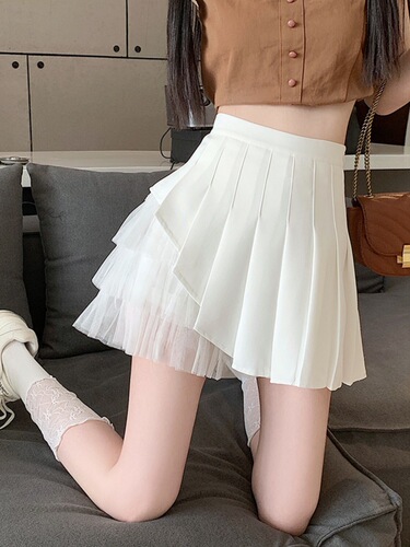 Black mesh pleated skirt, female summer hot girl all-match short skirt, high waist, slimming temperament, a-line skirt, ballet dress