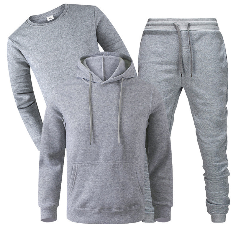 220g new cross-border foreign trade loose men's autumn and winter fleece sweater pants three-piece casual sports long sleeve suit