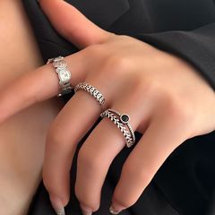 Women's Hong Kong Style Black Zirconia Open Ring - Autumn/Winter New Arrival Trendy and Versatile, Unique Design Sweet and Cool Ring