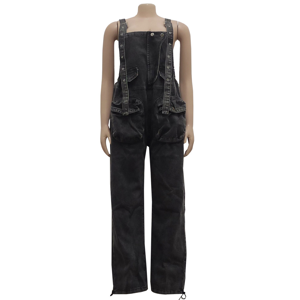 Women's Daily Simple Style Solid Color Full Length Beaded Ripped Jeans Overalls display picture 11