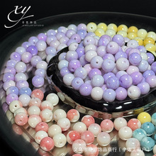 10/8mm水染仿瓷珠玉碎龙纹琉璃玻璃圆珠手工diy手串珠配件散珠