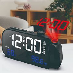 新しいLED投影時計FMラジオは、タイマースイッチ温湿度表示電子目覚まし時計を自動的に検索できます