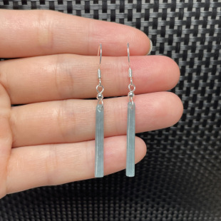 Natural Jadeite A-Grade Jadeite Blue Horizontal Safety Pillar Earrings for Women, Simple and Versatile Fashion Jewelry Gift