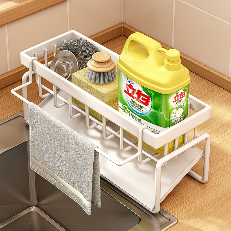 Estante de drenaje de trapo cocina sin ponche de esponja estante de almacenamiento encimera hogar montado en la pared fregadero grifo estante de almacenamiento