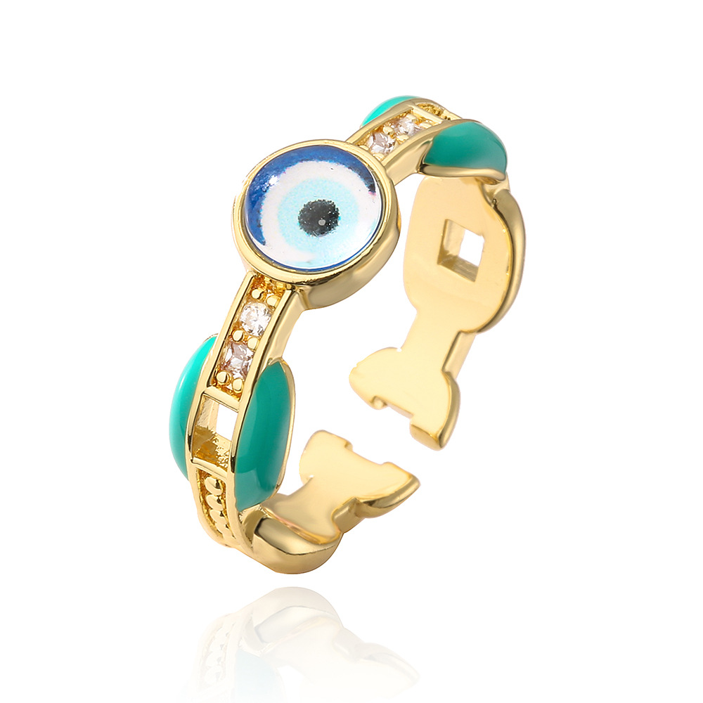 Fashion Eye Copper Inlay Zircon Open Ring 1 Piece