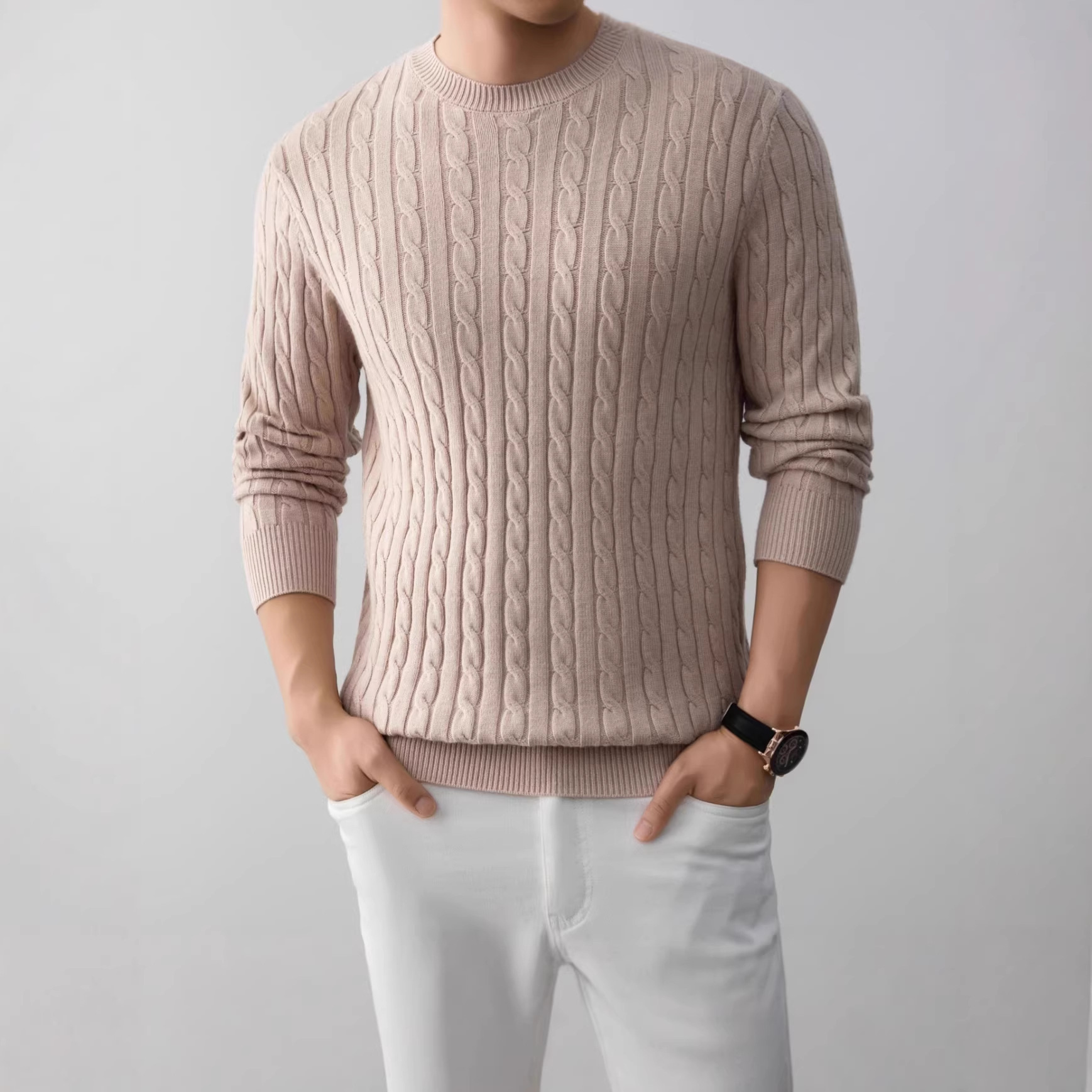 Autumn and Winter Fashion Casual Round-Neck Jacquard Knit Sweater for Young and Middle-Aged People, Loose and Warm Top, Available for Dropshipping