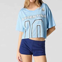 2026夏季女士短袖上衣 宽松漏脐款式 世界杯球衣 国家字母印花INS