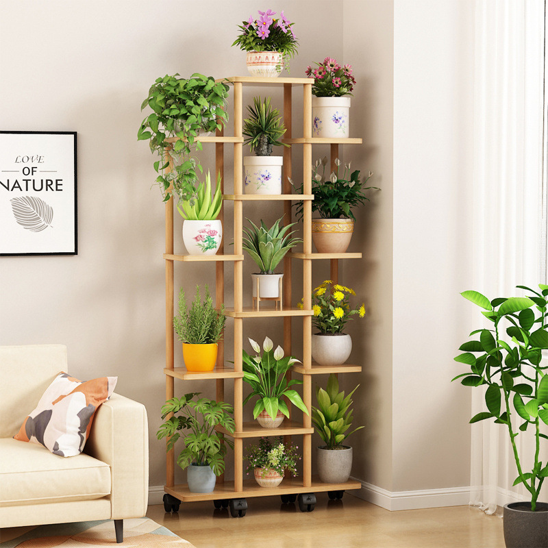 Estante de flores de madera sólida multicapa interior piso sala de estar decoración simple rack de flores verdes multicarnose orquídeas colgantes