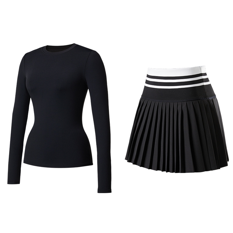 Trajes deportivos, ropa de yoga, mangas largas, falda de tenis de cintura alta, blusa delgada para correr, ejercicio y fitness, dos piezas.