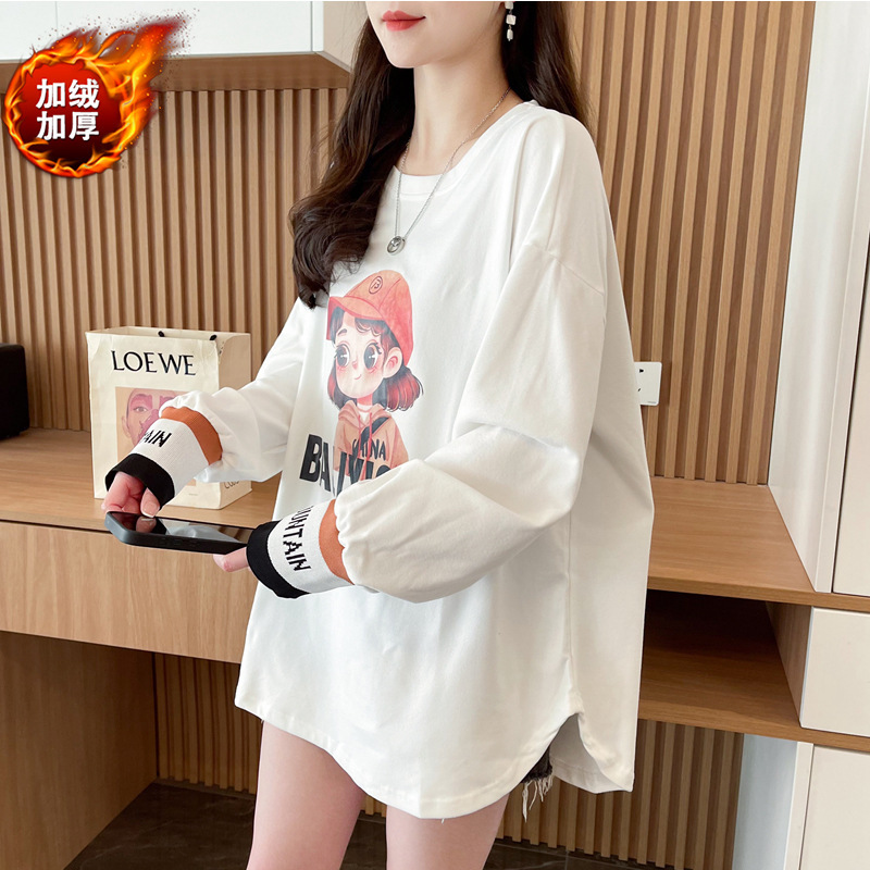 Korean Style Chic Fleece-Lined Fashion Cartoon Print Base Shirt Autumn and Winter New Maternity Loose Slimming Versatile Top Korean Style Chic Fleece-Lined Fashion Cartoon Print Base Shirt Autumn and Winter New Maternity Loose Slimming Versatile Top
