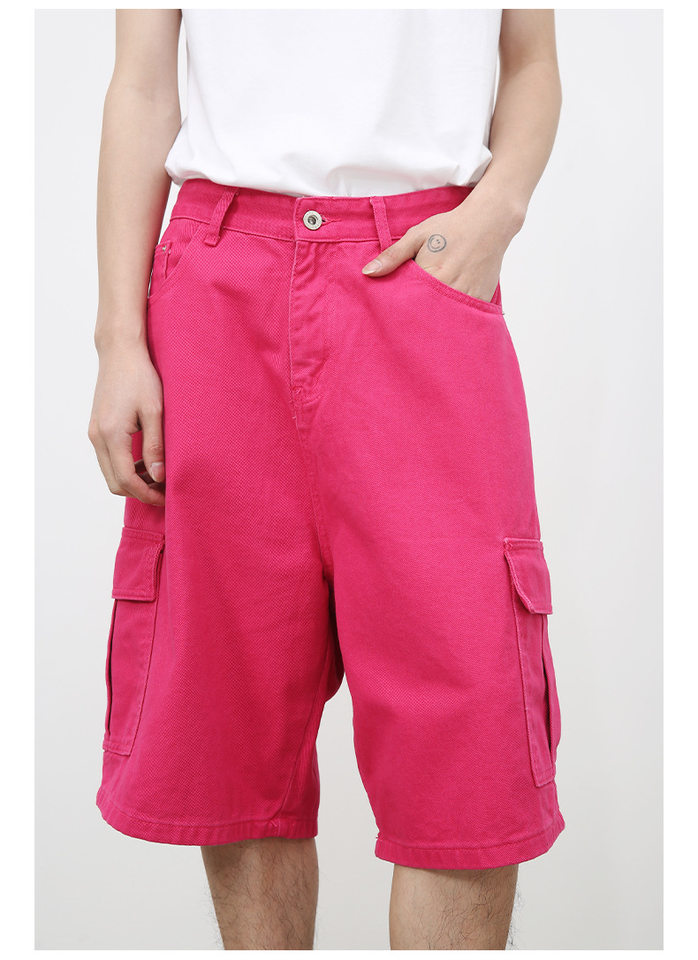 Quần short denim nam ống rộng ống đứng lửng 5 tấc phong cách Hàn, form rộng rãi dễ phối đồ — Hồng đào, Màu be nhạt, Màu cà phê, Trắng be chi tiết 6