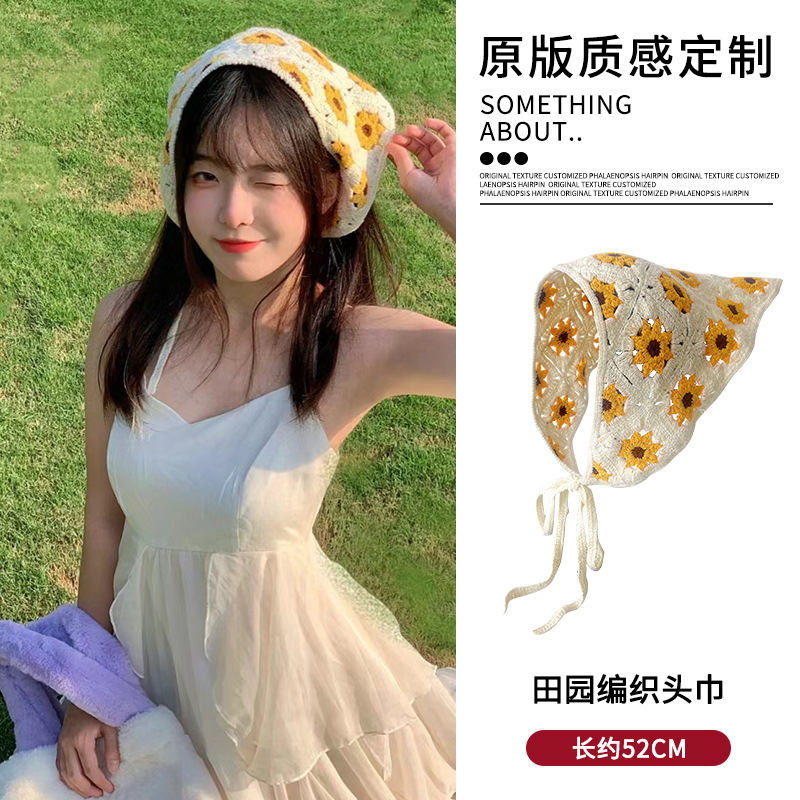 Pañuelo de encaje francés para mujeres 2025 nuevo pañuelo triangular de verano pastoral pañuelo triangular blanco para el cabello