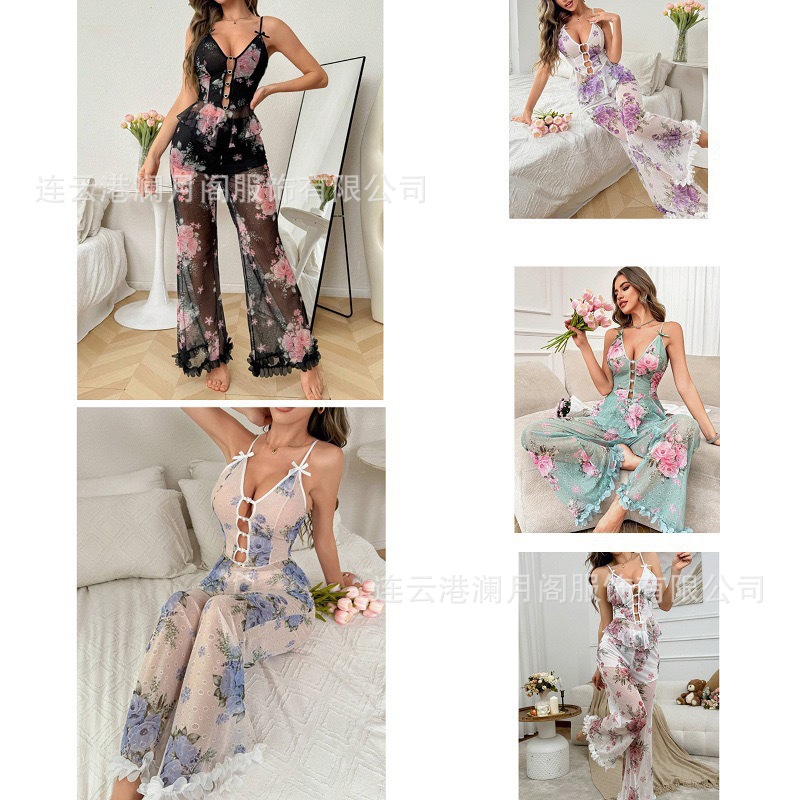 Cross-border foreign trade long skirt sexy lingerie with foot cuffs, sexy mesh outfit, foreign trade European and American pajamas hot sale