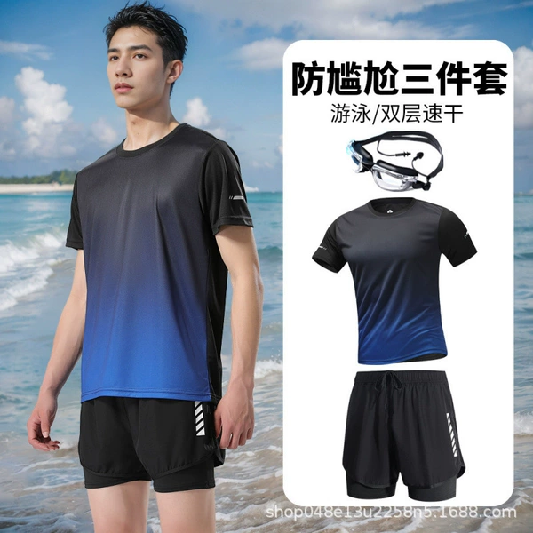 Waterproof blue black trousers, with short sleeve
