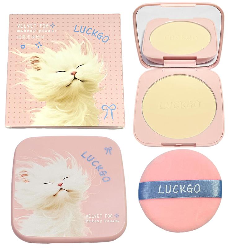 LUCKGO绒雾定妆粉饼  遮瑕哑光自然控油柔焦雾面平价学生党化妆品|undefined