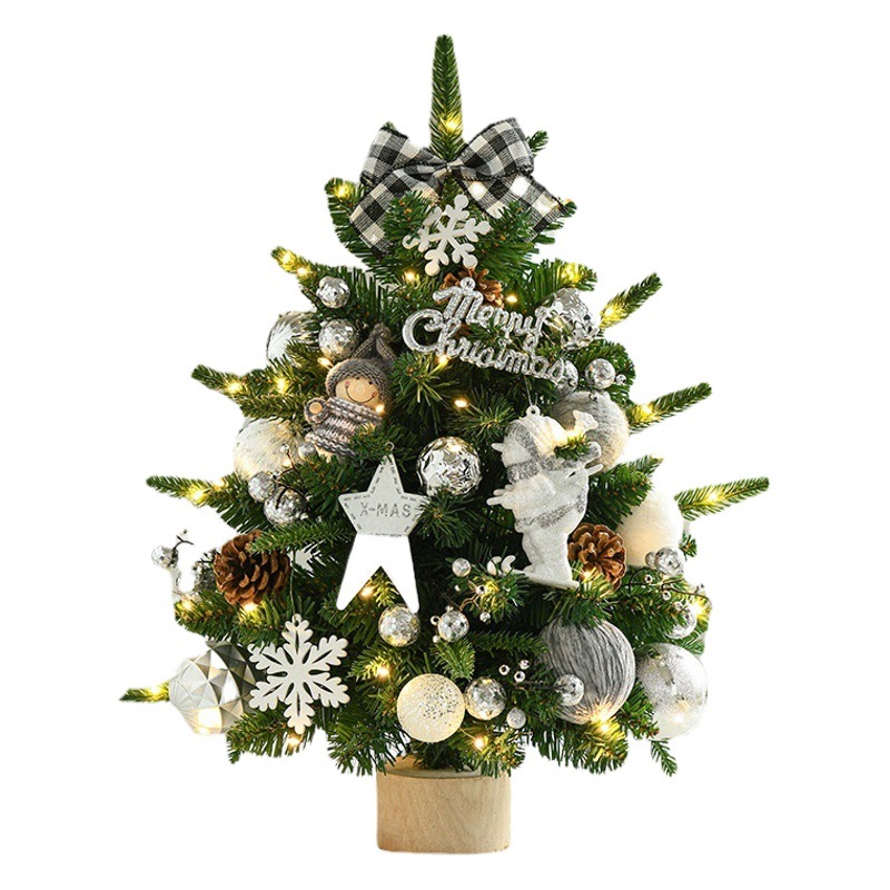 Cruz-frontera nuevo árbol de Navidad 60cm decoración de escritorio PE hoja de lujo conjunto de árbol de Navidad decoraciones con luces