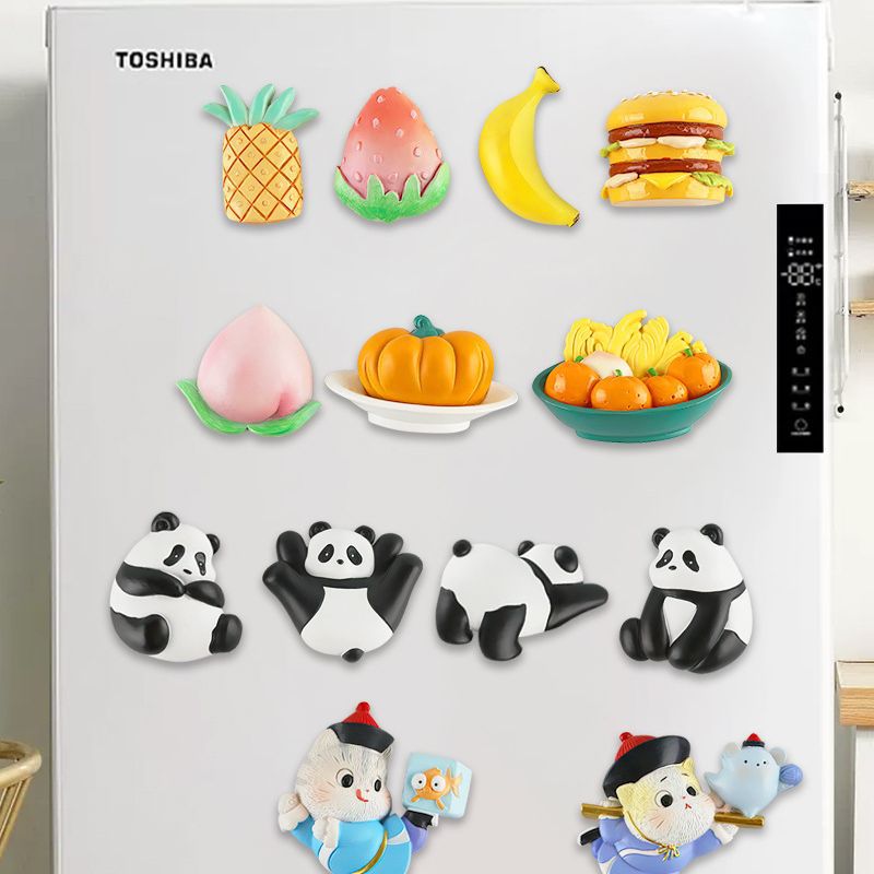 Creative resin Cartoon Cartoon three-dimensional simulation panda refrigerator stickers kitchen food fruit refrigerator stickers to customize
