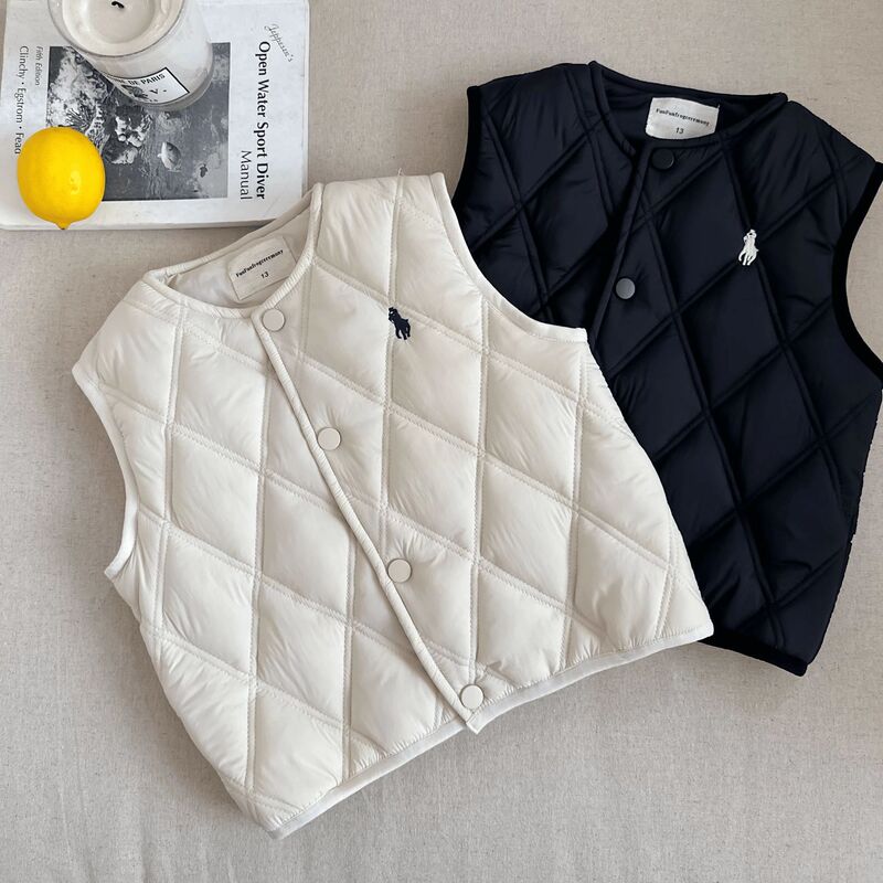 Little Bear Children's Double Line Vest 25 Autumn and Winter Boys and Girls Embroidered Trendy Brand down Cotton Vest Baby Vest Jacket