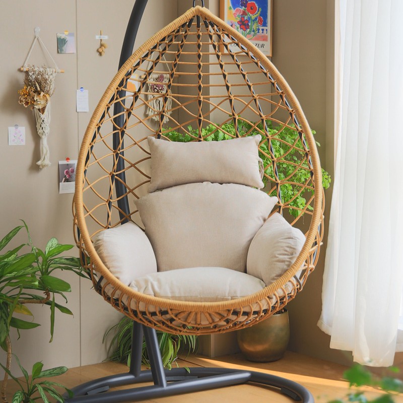 Silla colgante individual de mimbre para exterior, tipo nido de pájaro, para balcón, patio, o interior, tipo columpio, en stock. image 15