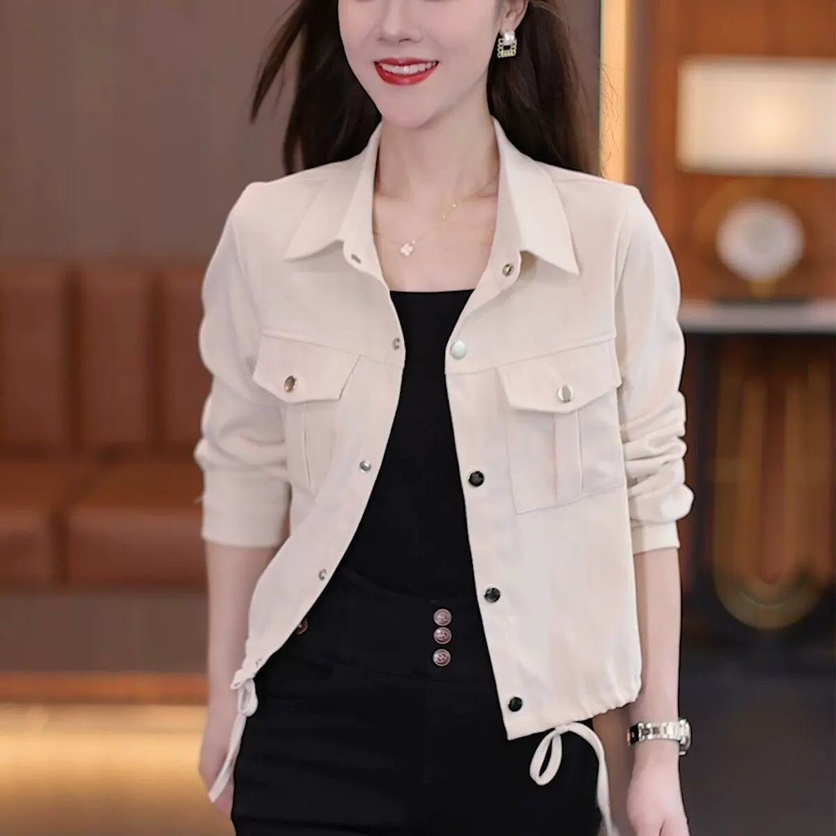 春装小个子女装外套新款时尚百搭休闲春秋洋气质短款显瘦夹克上衣