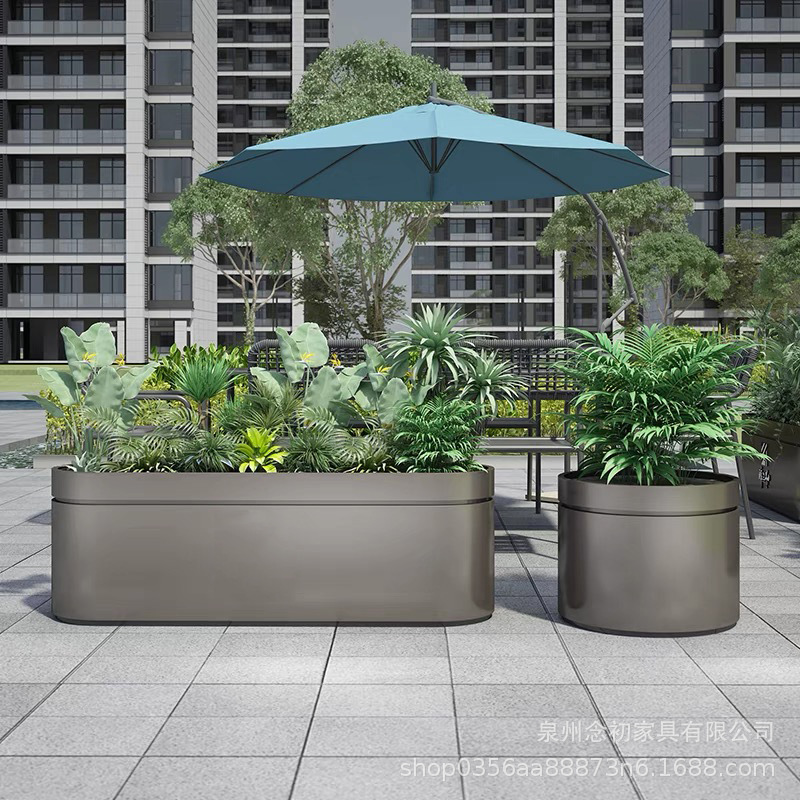 戸外鉄芸花箱組合せ販売部商店街は緑化花壇カフェ街のステンレス花溝を遮断している