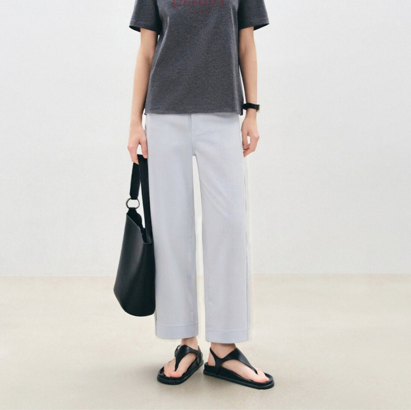 Li's Slim-Fit Wide-Leg Straight Jeans for Petite Women, New Spring 2026 Linen White Pants