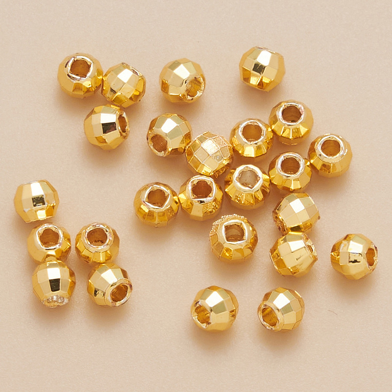 Brass 18K Gold Strong Color Retention Solid Laser Beads Faceted Spacer Beads Loose Beads Bracelet Necklace DIY Jewelry Accessories
