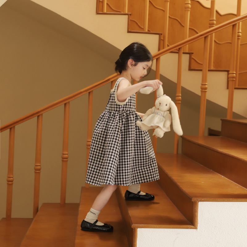 Mori Girl's Dress Large Children's Western Style Plaid Pastoral Style Children's Summer Sling Princess Dress Baby's Summer Dress Mori Girl's Dress Large Children's Western Style Plaid Pastoral Style Children's Summer Sling Princess Dress Baby's Summer Dress