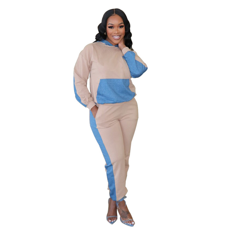 Women's Clothing 2024 autumn and winter hit casual denim patchwork hooded two piece suit_voghion.com