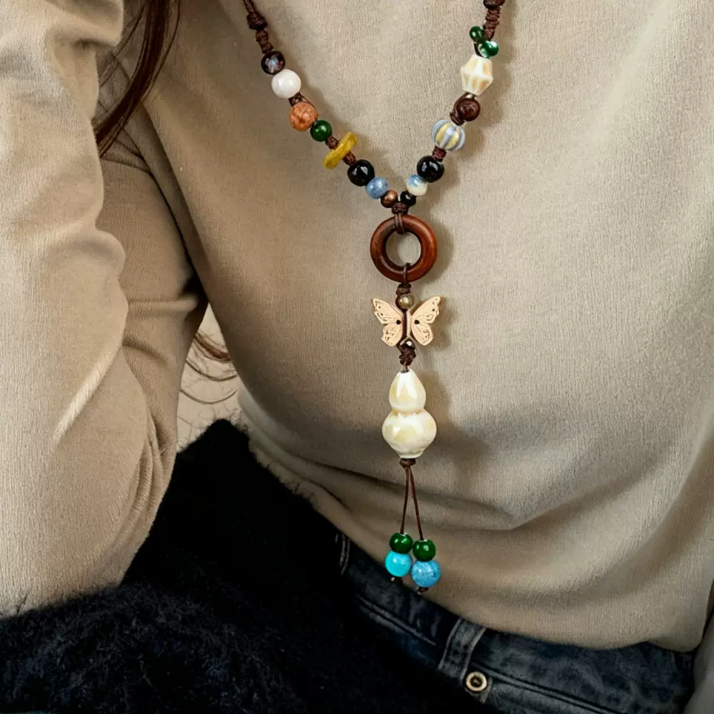 景德镇陶瓷项链文艺复古长款毛衣链摆摊批发圣诞配饰支持批发代发