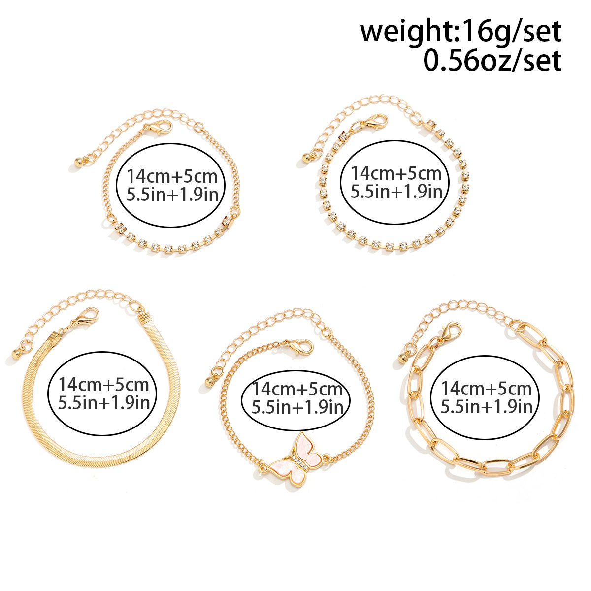 Bijoux en métal style punk avec ensemble complet de diamants et chaîne à griffes, bracelet à paillettes en os de serpent et papillon_voghion.com