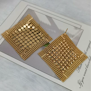 ZA时尚金属几何形亮片流苏耳环欧美夸张金属片耳坠跨境耳饰女陶瓷