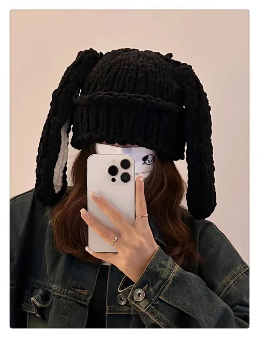 Nouveau dessin animé oreilles de lapin mignonnes et douces chapeau tricoté à la main avec du fil de laine pour la chaleur polyvalente et le visage des enfants mettant en valeur un petit chapeau en laine_voghion.com