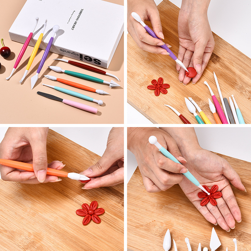 Juego de cuchillos de grabado plástico de color para hornear DIY combinación de herramientas de decoración de moldes de tallado de pasteles de fondant image 4