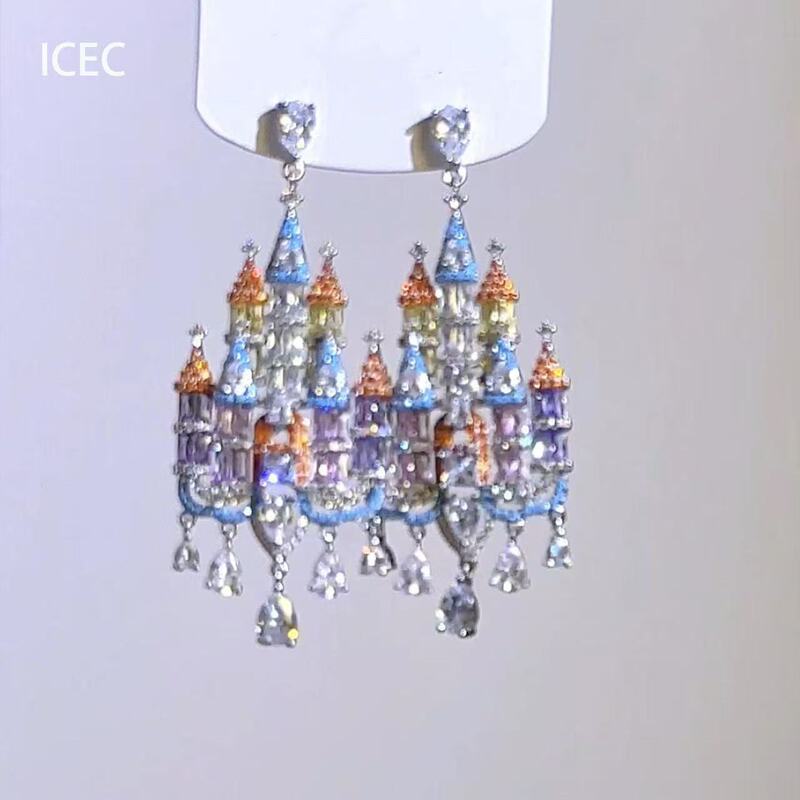 Palace-Style Colorful Diamond Castle Earrings for Women, Fashionable Light Luxury Style, Gorgeous and Elaborate Earrings with a Unique High-End Feel, Versatile Ear Accessories Palace-Style Colorful Diamond Castle Earrings for Women, Fashionable Light Luxury Style, Gorgeous and Elaborate Earrings with a Unique High-End Feel, Versatile Ear Accessories