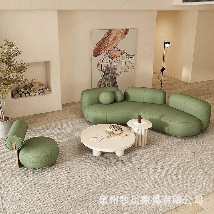 Beauty Salon Designer Cashmere Sofa Small Apartment Living Room B&B Rest Area Fabric Cream Style Curved Sofa