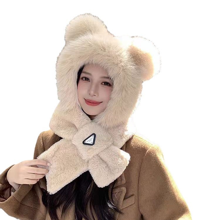 Otoño y invierno imitación de zorro sombrero de pelo cálido peluche lindo oso encapuchado sombrero de bicicleta sombrero de oído cálido