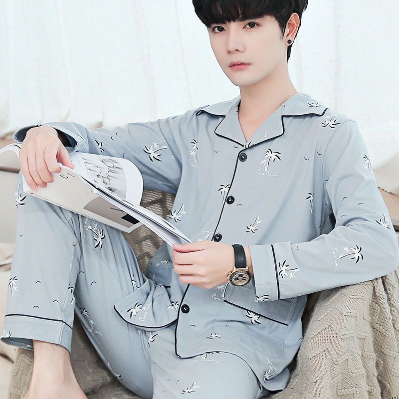 100% algodón de los hombres pijamas primavera y otoño pantalones de manga larga más tamaño suelto Otoño e Invierno traje homewear