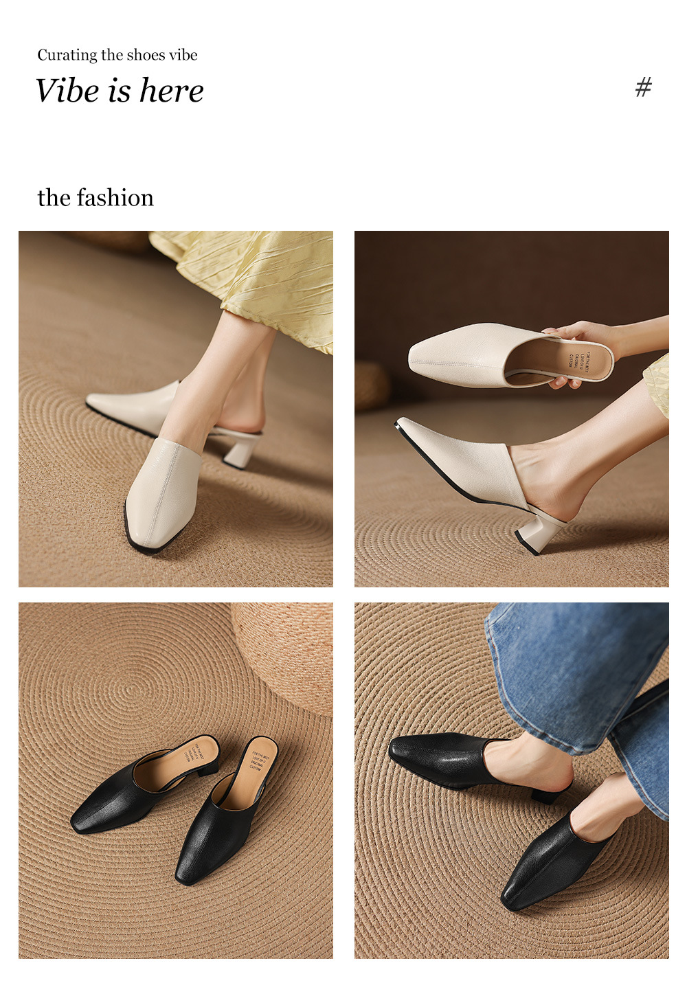 Giày sandal cao gót nữ hở mũi da bò gót thô 5 cm — đen chi tiết 1