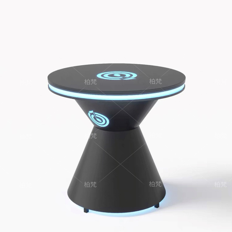 Diámetro 80 vidrio templado de mesa + cinturón de luz + zócalo de acero