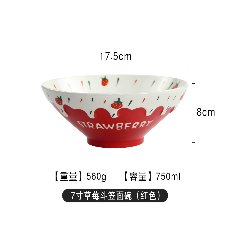 Ceramic tableware set, handmade strawberry design, 3-piece home dining kit