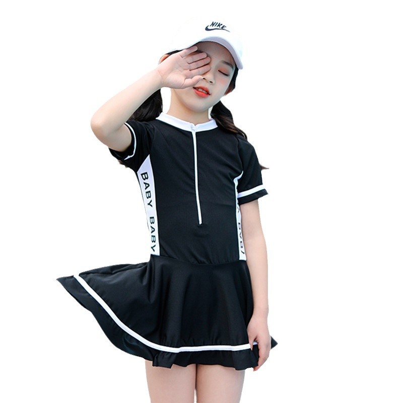 Traje de baño para niñas, estilo deportivo para niños medianos y grandes, traje de baño para entrenamiento en piscina, traje de baño de vacaciones de secado rápido y moderno con falda dividida